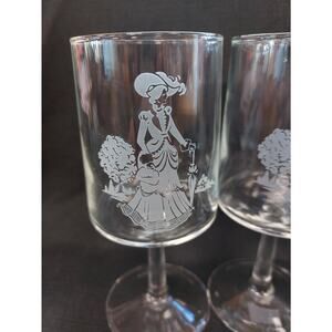 Vintage Miss Albee Parasol Avon Lady Set of Glasses 1970's Wine Goblets Set of 4